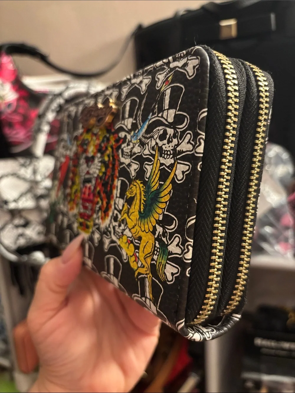 Ed Hardy Black Multicolor Tiger and Tattoo Graphics NWT
